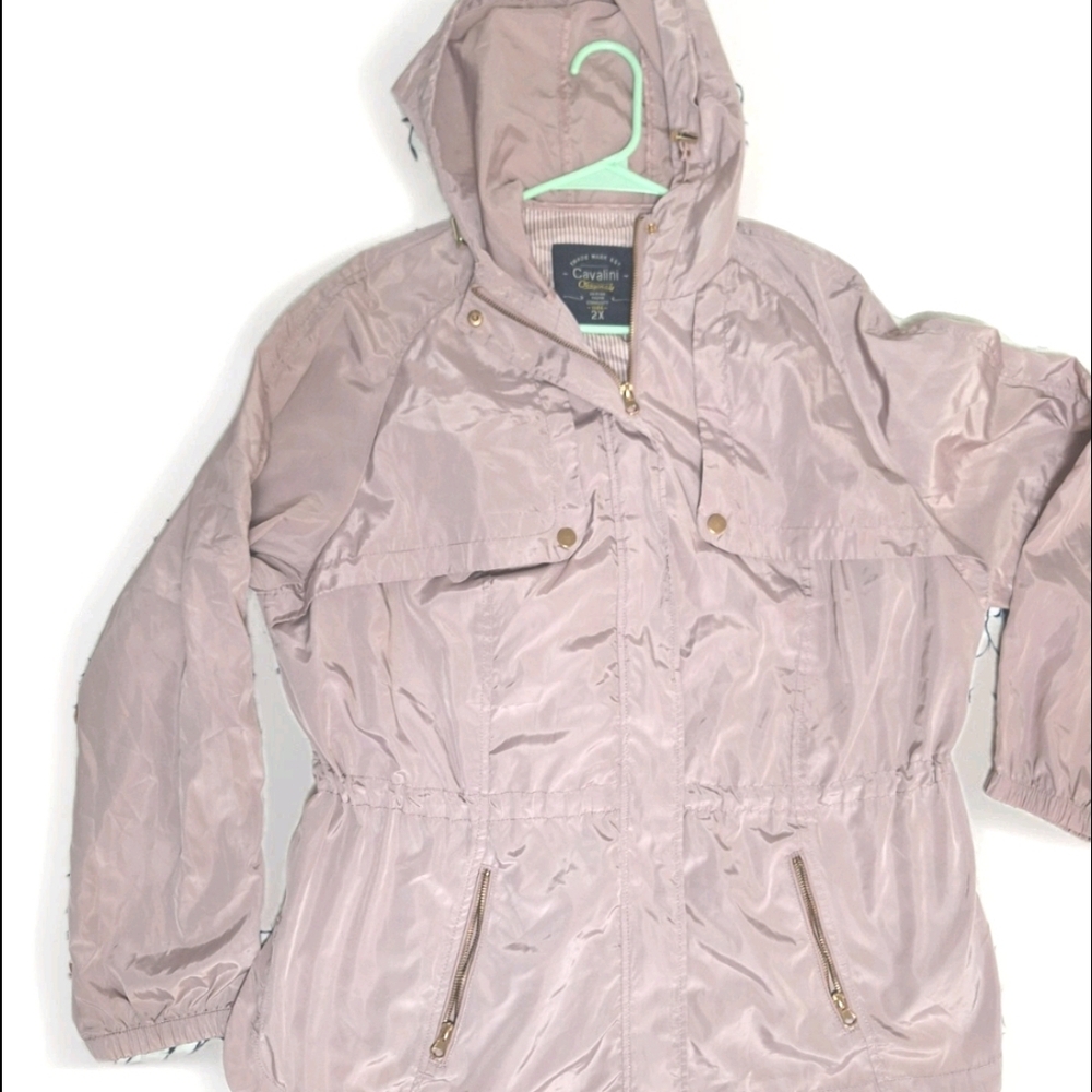 Cavalini Women's  Mauve Pink Wind Coat With Gold Hardware And Hooded